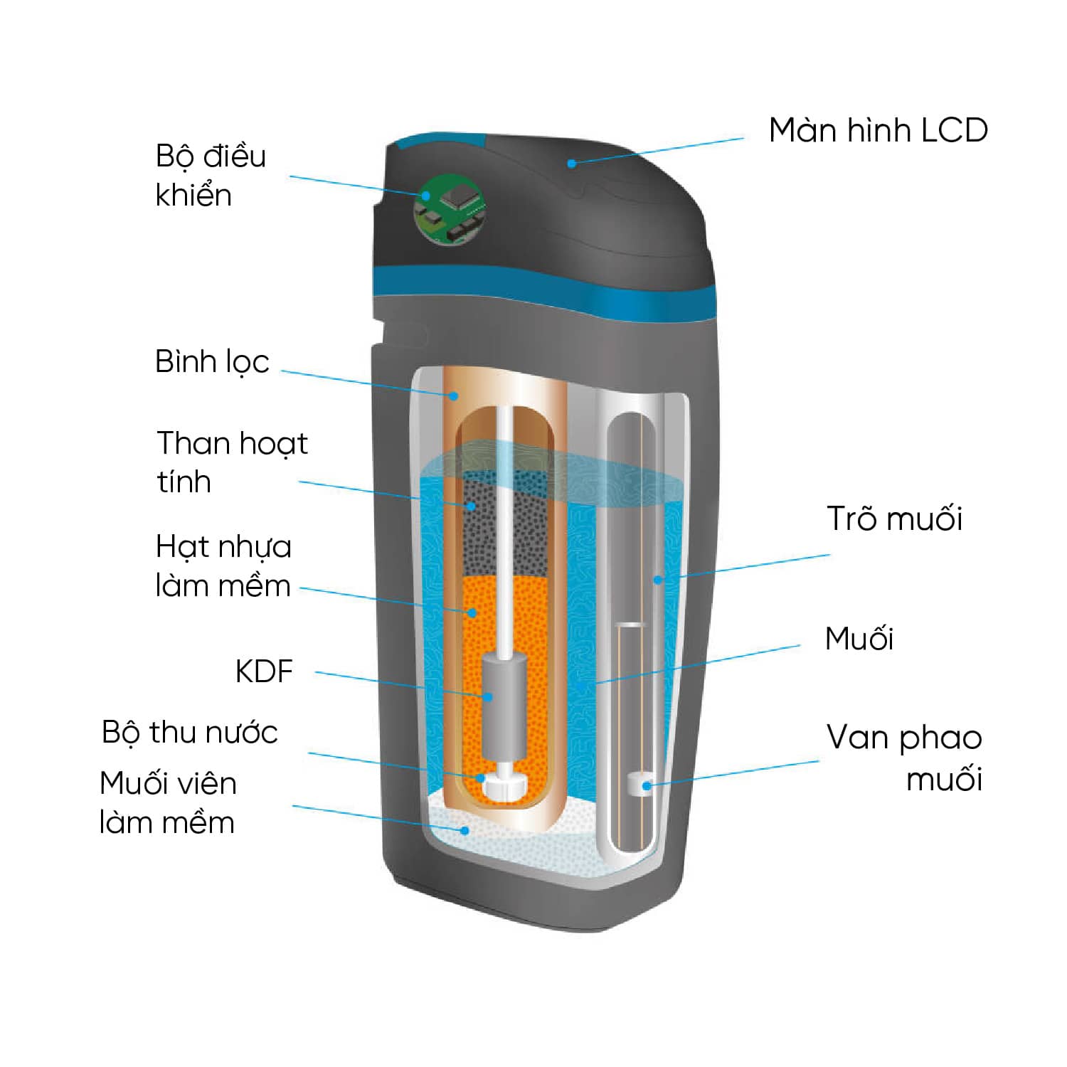Mặt cắt bộ làm mềm nước CS Carbon